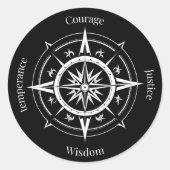The 4 Stoic Virtues Compass ラウンドシール (正面)