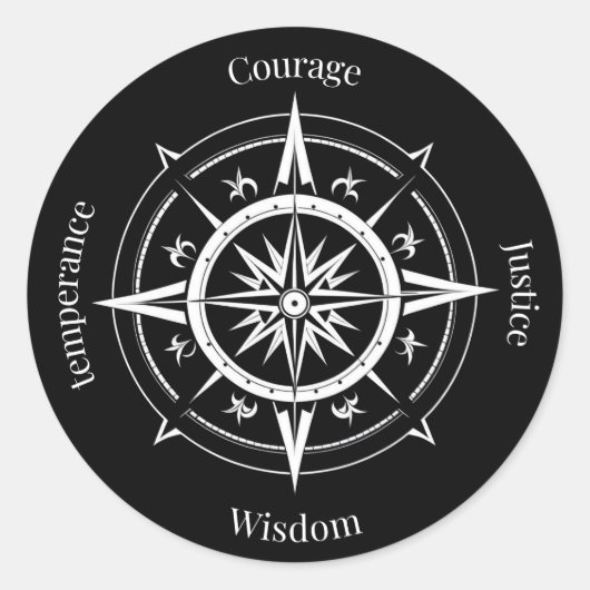 The 4 Stoic Virtues Compass ラウンドシール (正面)