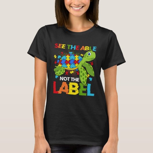 The Able Not The Labelパズルカメ自閉症Awを見る Tシャツ (正面)