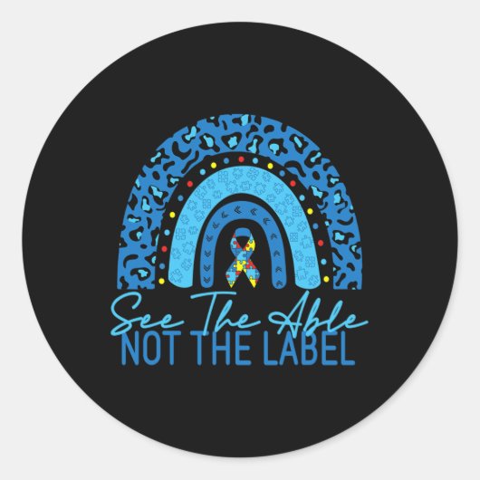The Able Not The Label Autism Awarenessパズル ラウンドシール (正面)