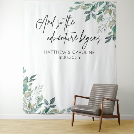 The adventure begins backdrop greenery wedding タペストリー (インサイチュ)