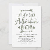 The Adventure Begins Quote Tuape Green Baby Shower 招待状 (正面)