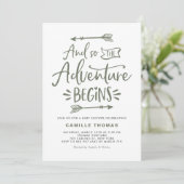 The Adventure Begins Quote Tuape Green Baby Shower 招待状 (スタンド正面)