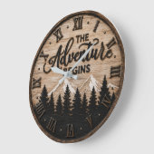 The Adventure Begins Rustic Mountain Cabin ラージ壁時計 (傾斜)