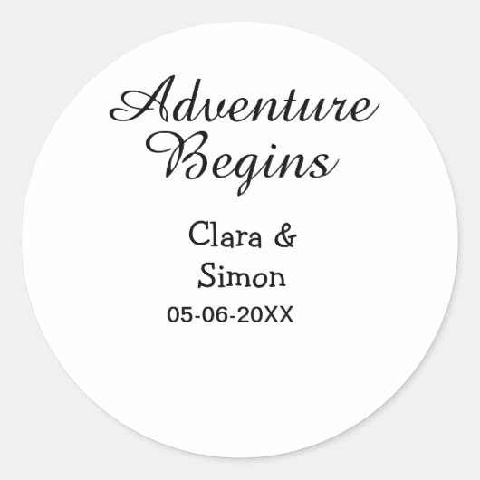 The adventure begins wedding couple name datsimple ラウンドシール (正面)