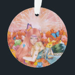 The Afternoon オーナメント<br><div class="desc">Everything is pink and warm tones from the background to the young lady hair,  pink sky,  pink tulips,  stufftoys and etc 
Art title: The Afternoon
Medium: Mix Media (watercolor,  acrylic,  and colored pencils on watercolor paper camvas)
Size: 12 x 18 inch
Date: January 19,  2022</div>