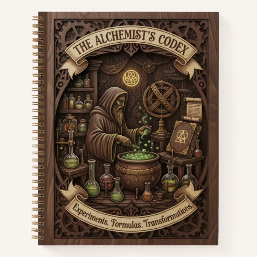 The Alchemist's Codex 3D Wood Carved Journal ノートブック (正面)
