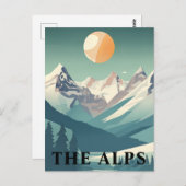 The Alps Retro Geometric European Ski Mountain ポストカード (正面/裏面)