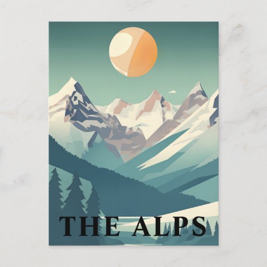 The Alps Retro Geometric European Ski Mountain ポストカード (正面)