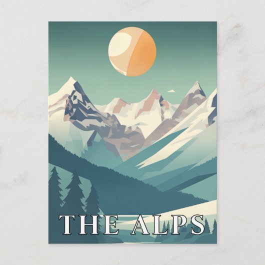 The Alps Retro Geometric European Ski Mountain ポストカード (正面)