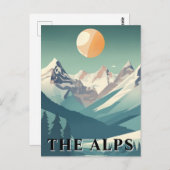 The Alps Retro Geometric European Ski Mountain ポストカード (正面/裏面)