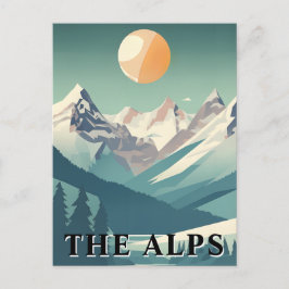 The Alps Retro Geometric European Ski Mountain ポストカード