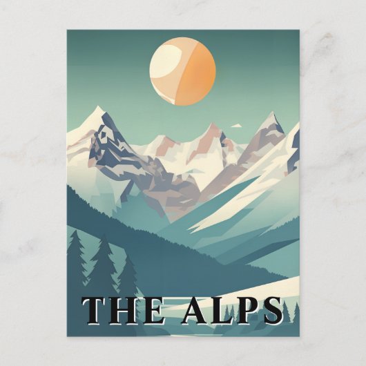 The Alps Retro Geometric European Ski Mountain ポストカード (正面)