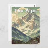 The Alps Retro Travel Skiing Mountain Lodge ポストカード (正面/裏面)