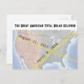 The American 素晴らし Eclipse 2017と2024の地図 ポストカード (正面/裏面)