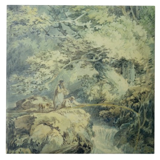 The Angler, 1794 (紙上の黒鉛上にW/c) タイル (正面)