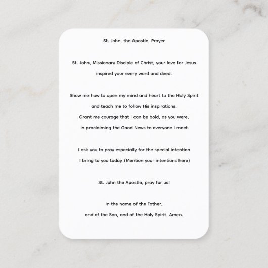 The Apostle St John Prayer Card 名刺 (裏面)