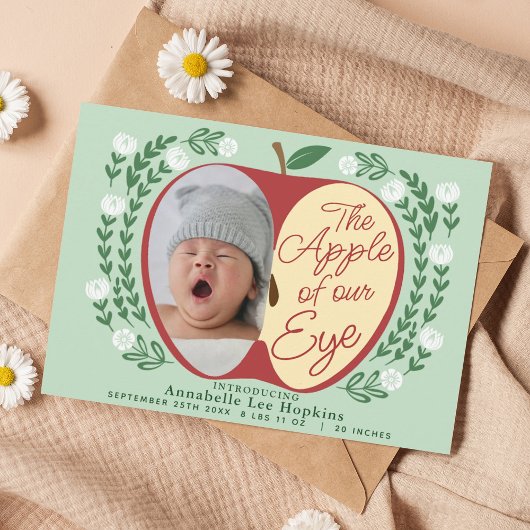 The Apple of Our Eye Photo Birth Announcement 招待状