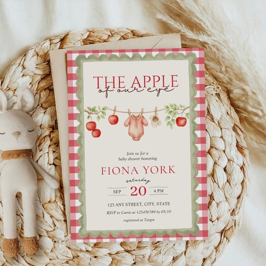 The Apple of Our Eye Red Gingham Baby Shower  招待状