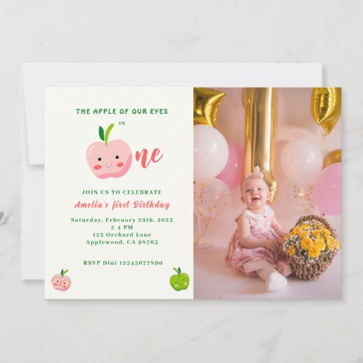 The Apple of Our Eyesの最初の誕生日の写真 招待状 (正面)