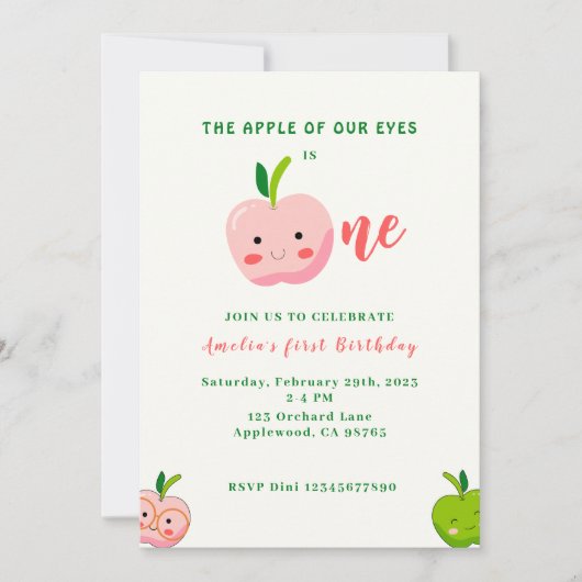 The Apple of Our Eyesの最初の誕生日 招待状 (正面)