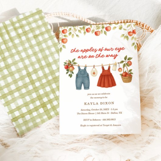 The Apples of our Eye Twin Autumn Fall Baby Shower 招待状