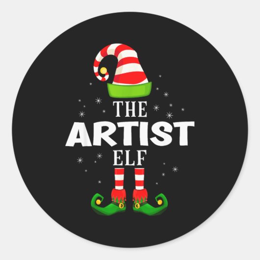 The Artist Elf Christmas Pjs Matching Pajama  ラウンドシール (正面)