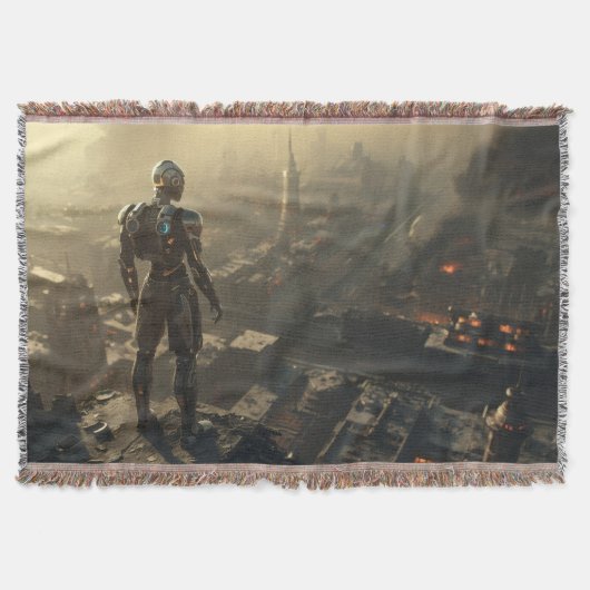 The Ascendant Guardian: Cyberpunk Sci Fi Art スローブランケット (正面)