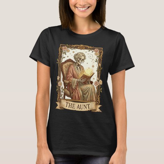 The Aunt Tarot Card Women Skeleton Aunty Book Love Tシャツ (正面)