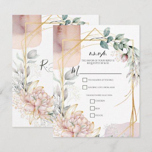 The Aureate Frame Floral Greenery Wedding  招待状 (正面/裏面)