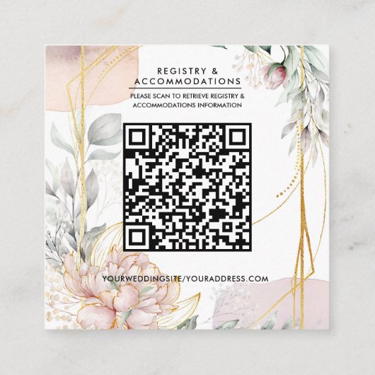 The Aureate Frame Floral Greenery Wedding Details スクエア名刺 (裏面)