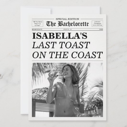 The Bachelorette Newspaper Last Toast On The Coast 招待状 (正面)