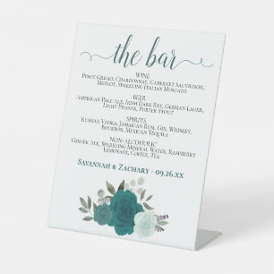 The Bar - ティール＆アクアローズドリンクメニュー ウェディング 台座サイン