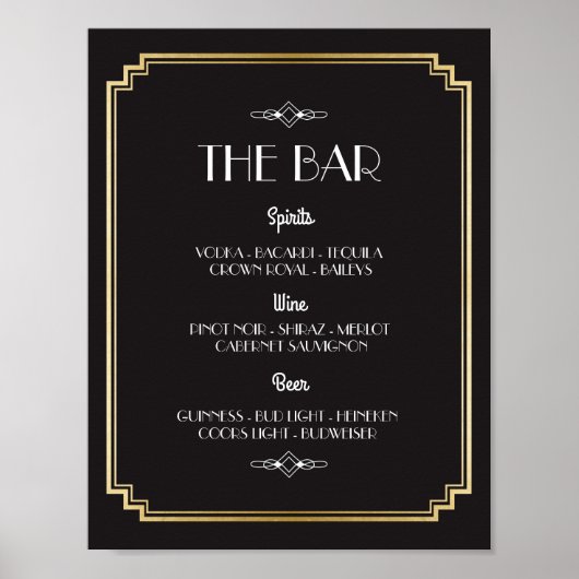 The Bar 1920's Art Deco Sign Wedding Reception ポスター (正面)