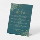 The Bar - Dark Teal & Gold Drinks Menu Wedding 台座サイン (正面)