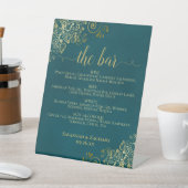 The Bar - Dark Teal & Gold Drinks Menu Wedding 台座サイン (インサイチュ)