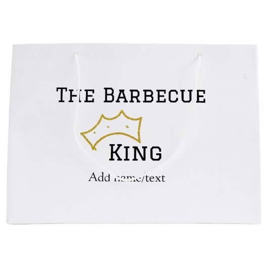 The Barbecue king crownadd name text cooking best  ラージペーパーバッグ (正面)