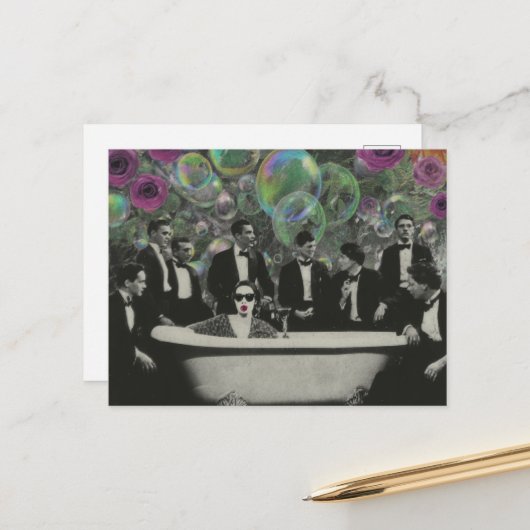 The Bathtub Viewers Bubbles and Roses Collage ポストカード (正面/裏面インサイチュ)