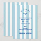 The Beach Club Blue Cabana Stripe 1s Birthday 招待状 (正面/裏面)