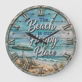 The Beach Is Our Happy Place Coastal ラージ壁時計