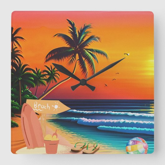 THE BEACH SUNSET スクエア壁時計 (正面)