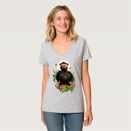 The Bear Detective in Flowers Collage Tシャツ (正面フル)