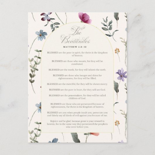 The Beatitudes Matthew 5:3–12 Floral Scripture ポストカード (正面)