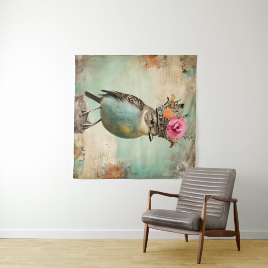 The Beautiful Bird in a Crown Collage タペストリー (インサイチュ(横))