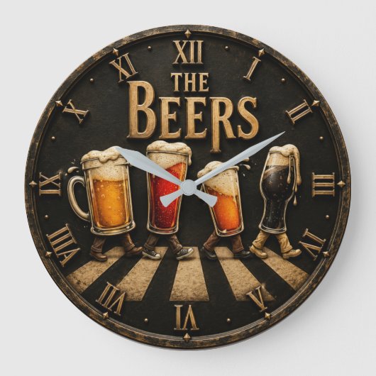 The Beers Abbey Road Pub Bar Man Cave Gift ラージ壁時計 (正面)