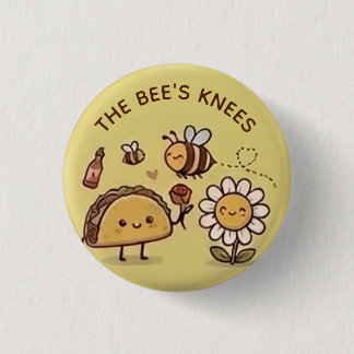 The Bee's Knees Kawaii Taco and Bee Pun Pin Button 缶バッジ