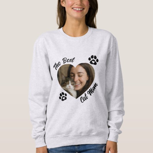 "The Best Cat Mom" Personalized Photo Heart  スウェットシャツ (正面)