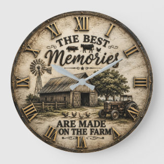 The Best Memories Are Made on the Farm Rustic Barn ラージ壁時計