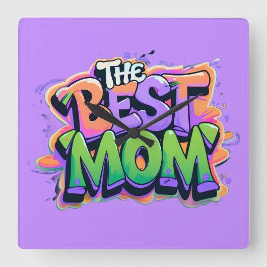 The best mom style graffiti スクエア壁時計 (正面)