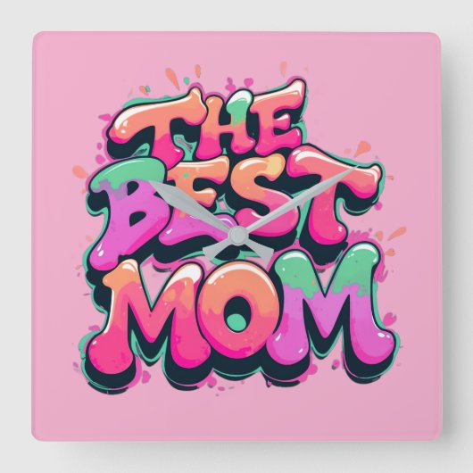 The best mom style graffiti スクエア壁時計 (正面)